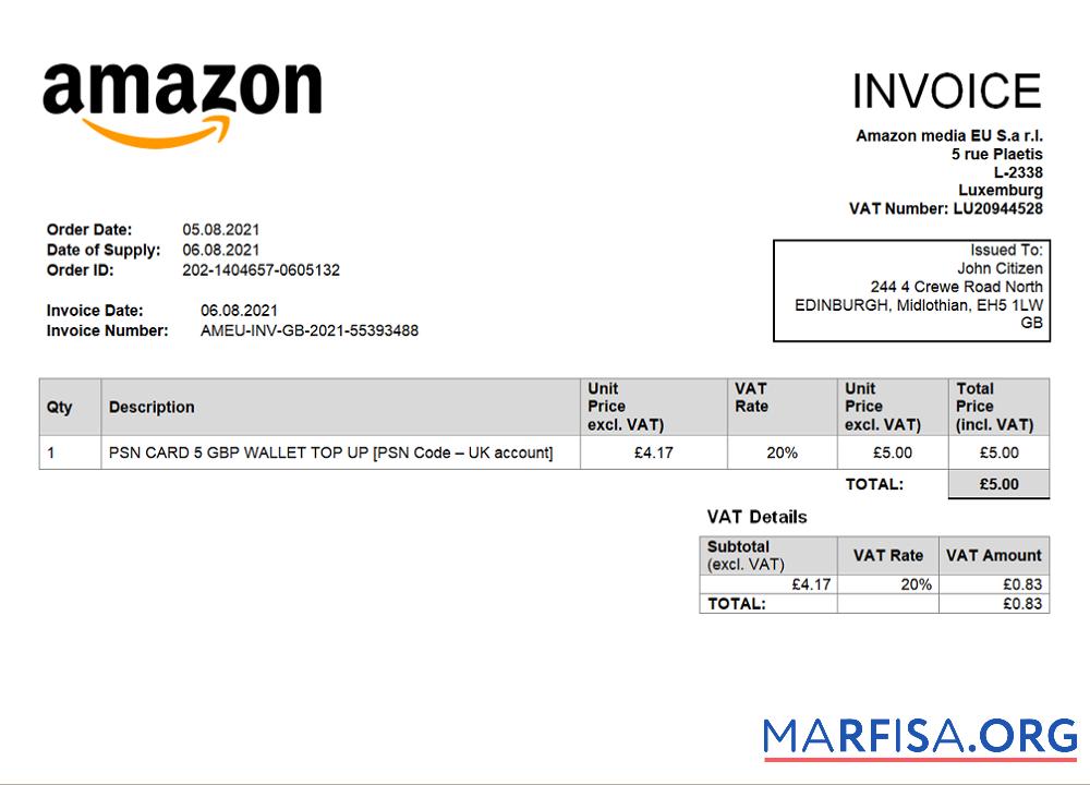 Vereinigtes Königreich Amazon American multinational Technologie Unternehmen Rechnung Vorschau