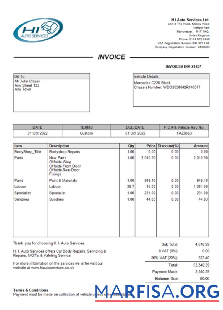 Vereinigtes Königreich H I Auto Services Ltd Probe