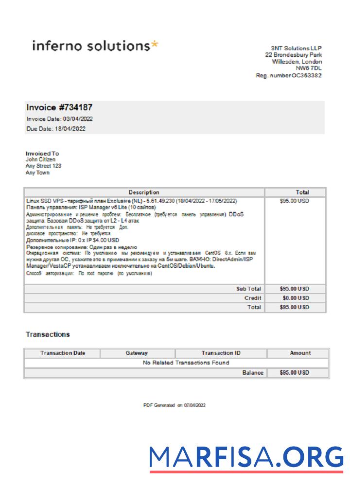 Vereinigtes Königreich Inferno Solutions Rechnung Mockup