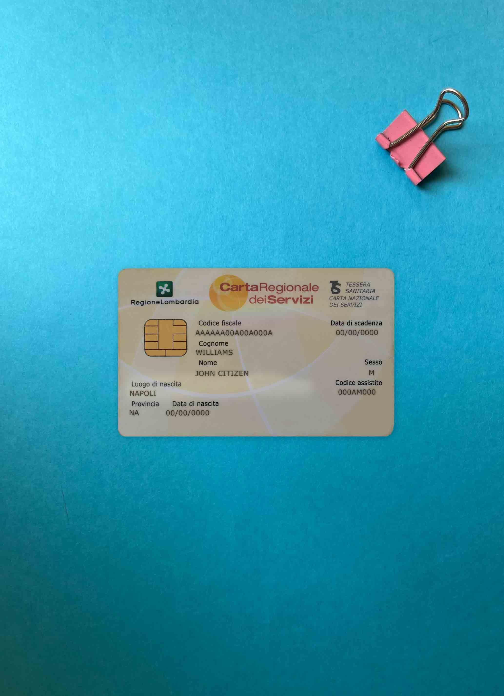 Italien Gesundheit Versicherung Karte┬á(Tessera sanitaria) Carta Regionale dei Servizi Foto-Look Vorderseite Mockup