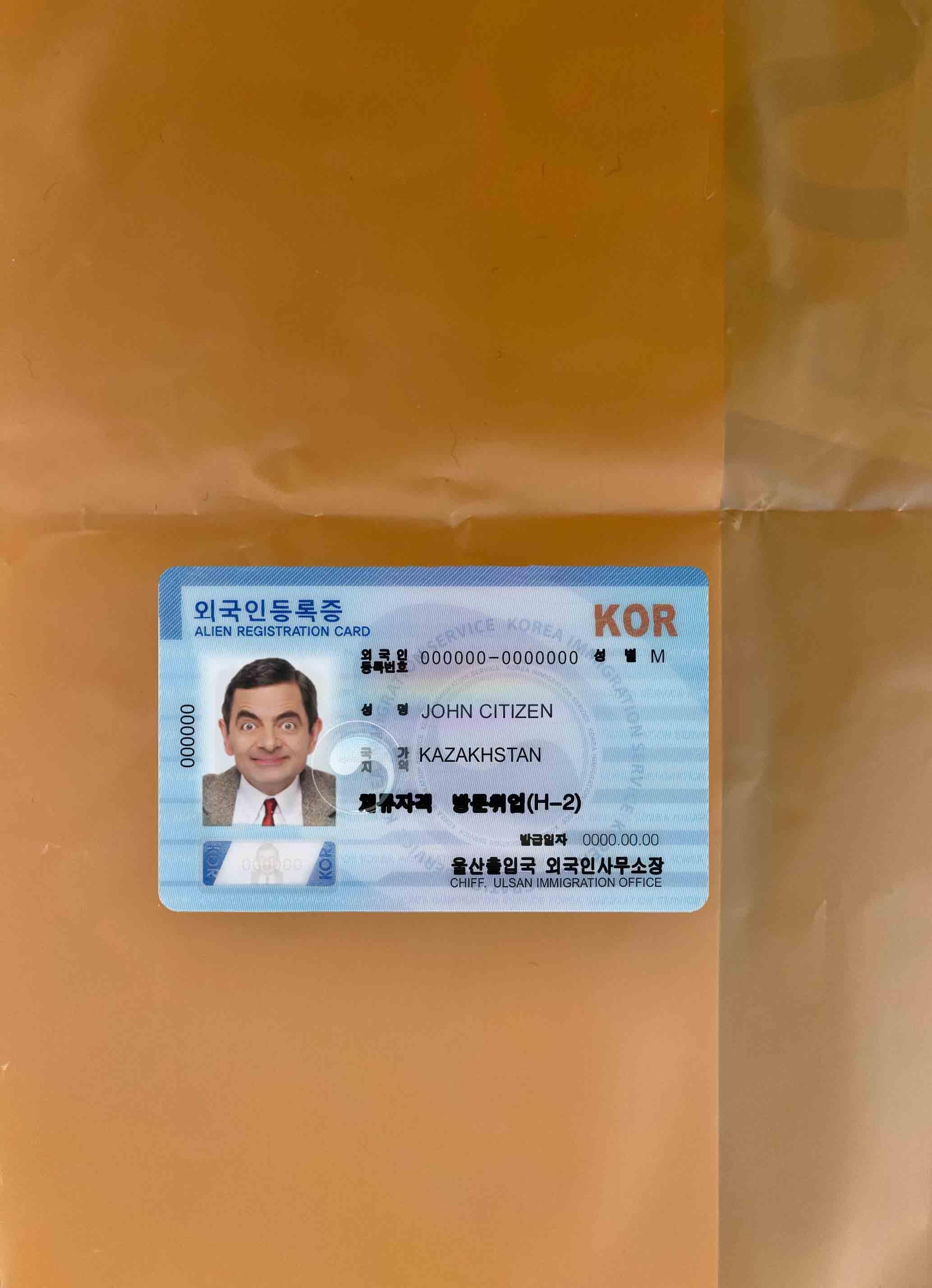 Realistisch South Korean Ausländer Registrierung Karte (ARC) Vorlage Foto-Look Vorderseite