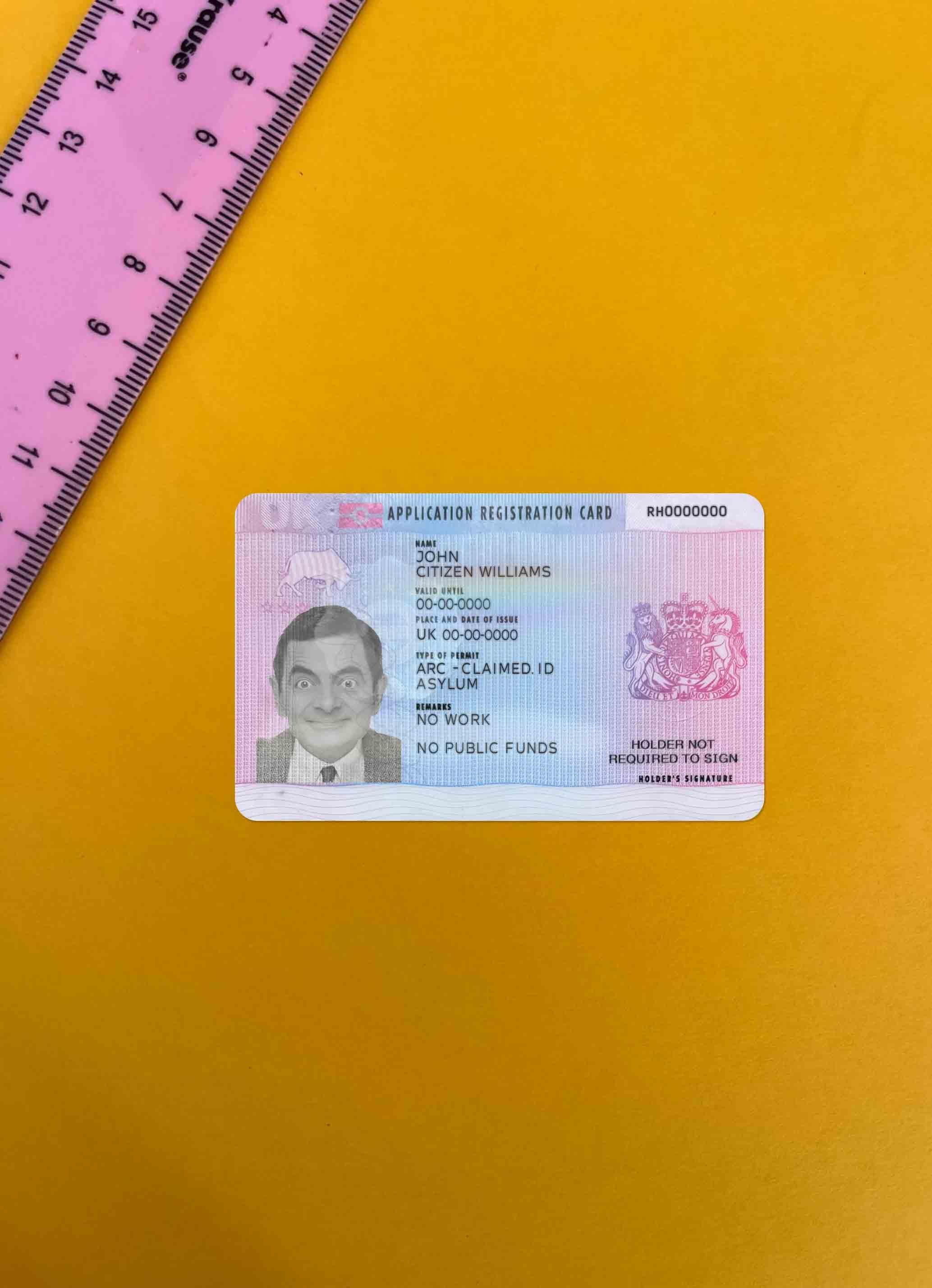 Vereinigtes Königreich Antrag Registrierung Karte Foto-Look Vorderseite Probe