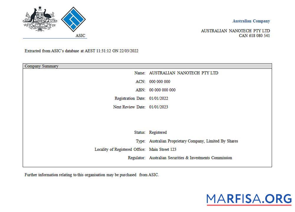 Aust (ASIC) Сертификат of Компания Регистрация 2 дизайн