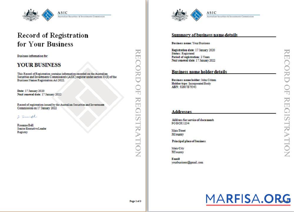 Aust (ASIC) Record of Бизнес Регистрация дизайн