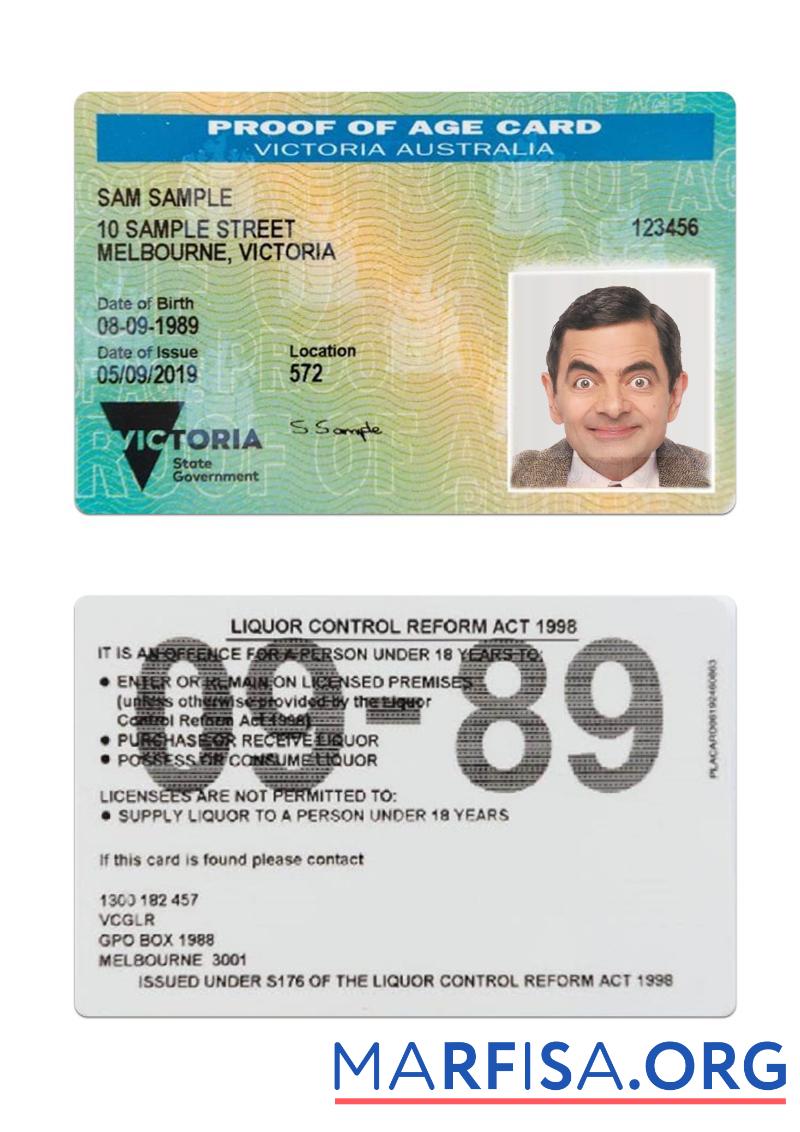 Австралия Victoria proof of age Карта дизайн