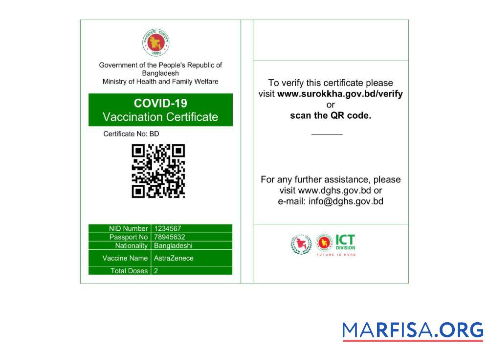 Премиум Бангладеш COVID 19 vaccination Сертификат Word and PDF Шаблон