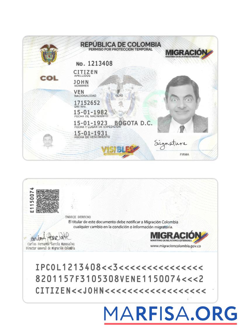 Колумбия temporary protection leave Карта образец