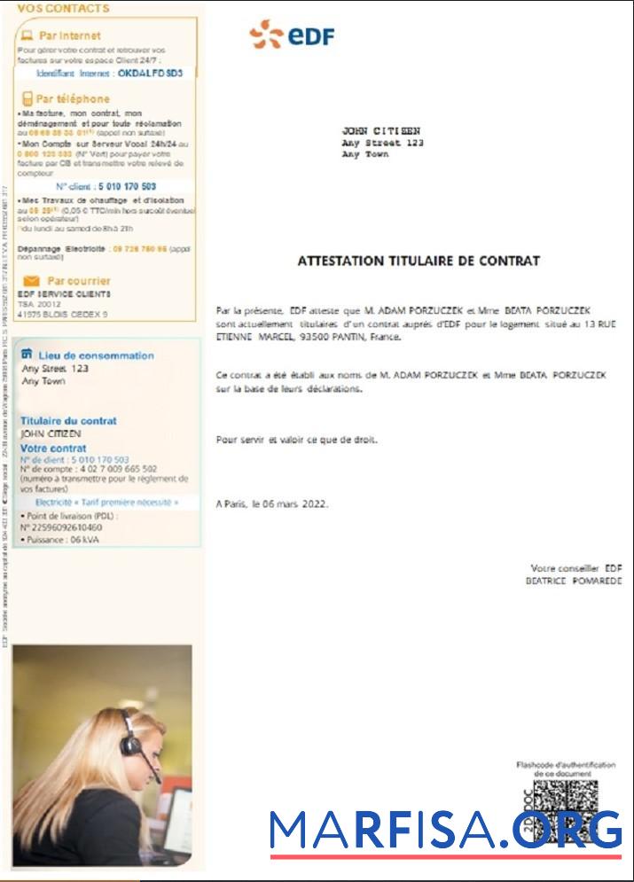Франция EDF attestation de contrat дизайн
