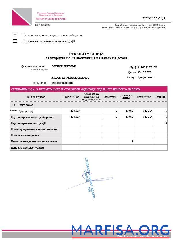 Премиум Republic of Северная Македония Public Доход Administration income Налог advance Платёж recapitulation Шаблон