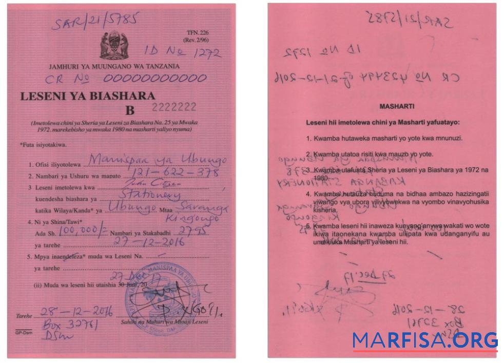 Танзания Бизнес Лицензия ) макет