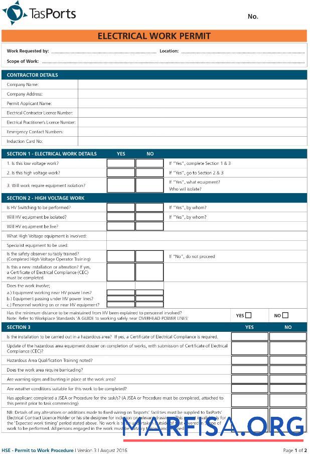 TasPorts electrical Работа Разрешение шаблон