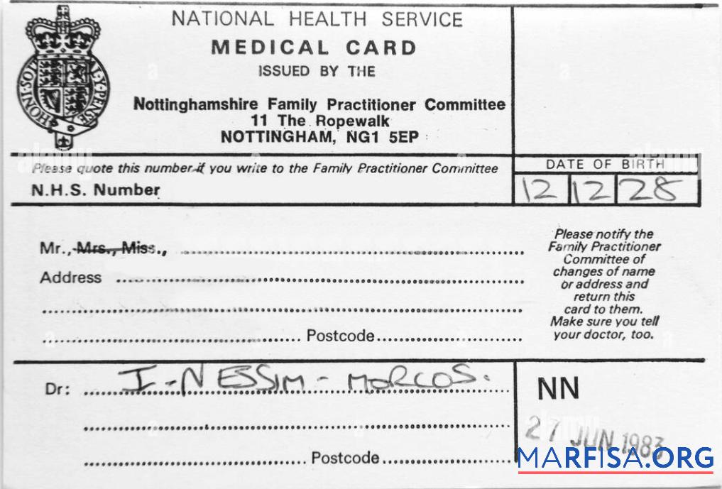 Великобритания Nottinghamshire family practitioner committee Медицинский Карта образец