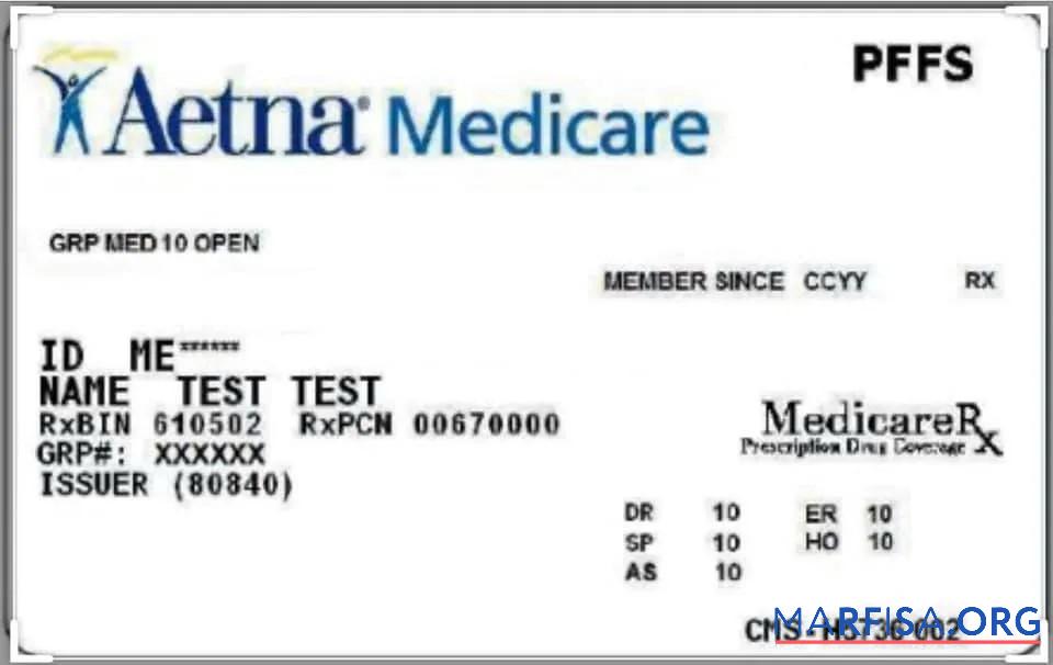 США Aetna medicare Карта образец