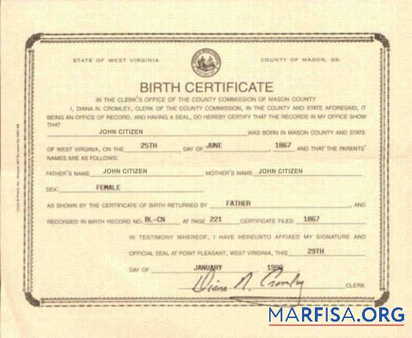 США Mason county смерть Сертификат предпросмотр