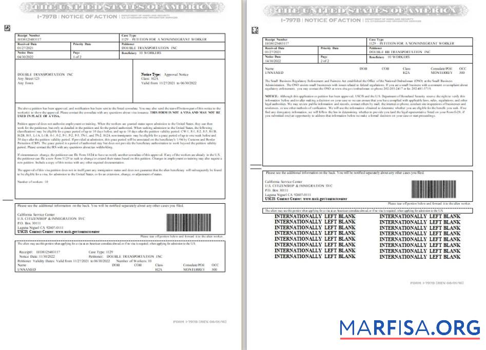 США Notice of Action Форма I 797B предпросмотр