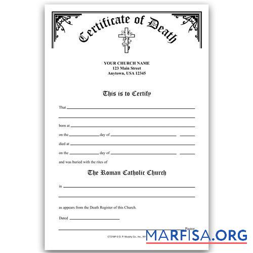 США Roman Catholic Church смерть Сертификат шаблон