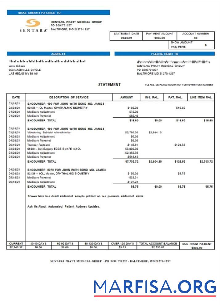 США Sentara Pratt Медицинский Group billing Выписка из банка макет