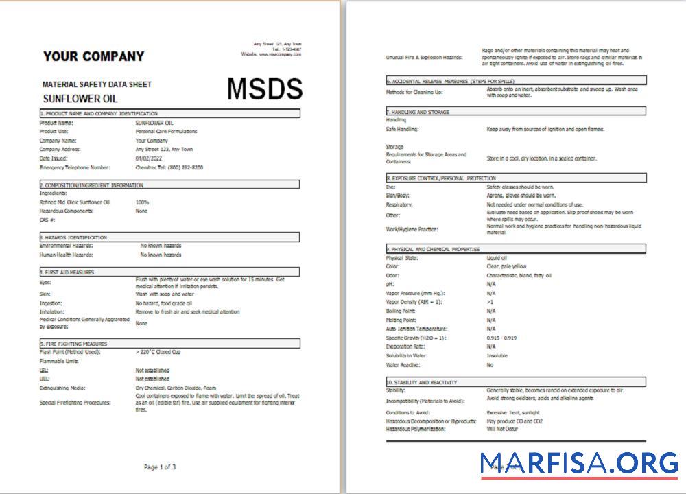 Высокое Качество your Компания Материал safety Данные sheet (MSDS) Шаблон in Word and PDF Формат, 3 pages