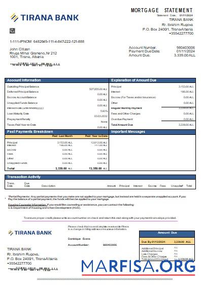 Albanien Tirana Bank Hypothek Kontoauszug scr Mockup