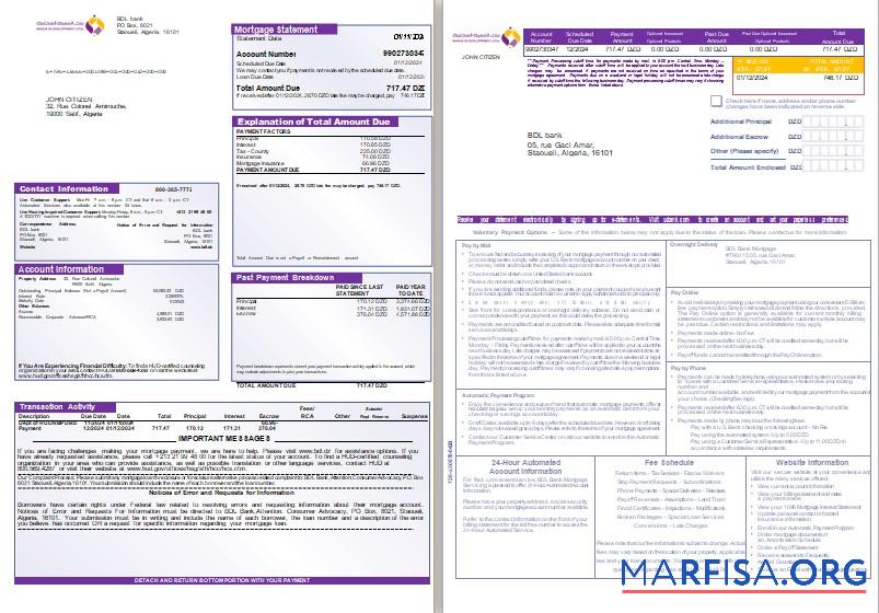 Algerien BDL Bank Hypothek Kontoauszug, 3 pages 1 2 scr Vorschau