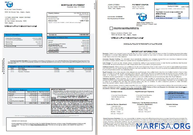 Algerien Banque exterieure d'Algerie Bank Hypothek Kontoauszug, 3 pages 1 2 scr Vorschau