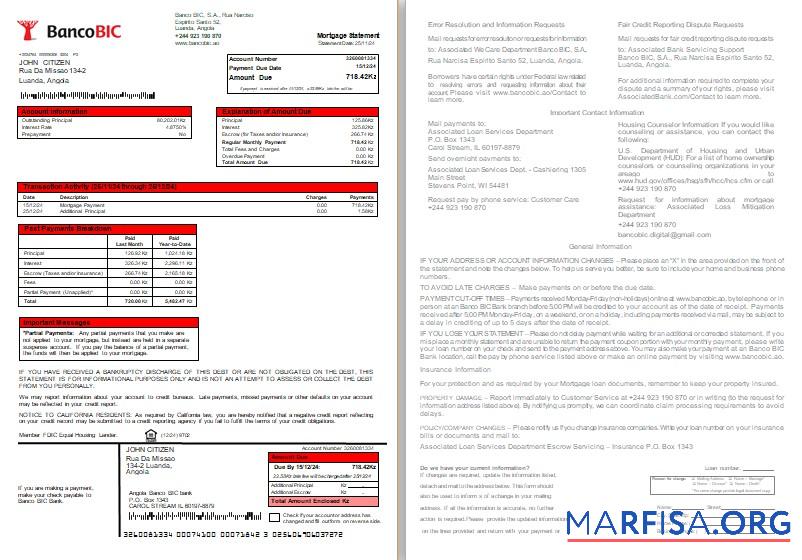 Angola Banco BIC Bank Hypothek Kontoauszug, 2 pages, 1 2 scr Vorschau