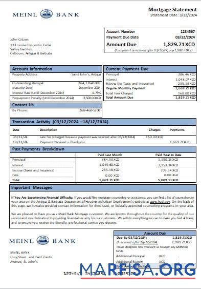 Antigua & Barbuda Meinl Bank Hypothek Kontoauszug scr Design