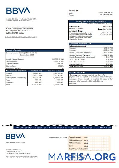 Argentinien BBVA Bank Hypothek Kontoauszug scr Vorlage