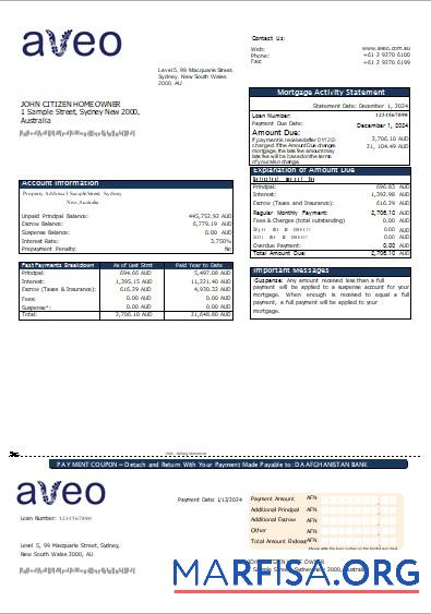 Australien Aveo Bank Hypothek Kontoauszug scr Vorschau