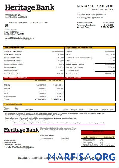Australien Heritage Bank Hypothek statemen scr Probe