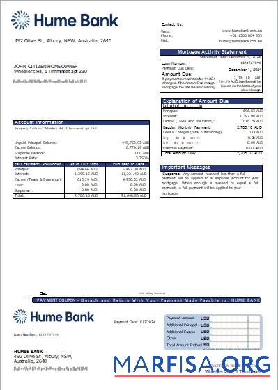Australien Humebank Bank Hypothek Kontoauszug scr Vorschau