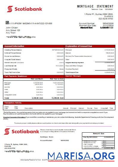 Australien Scotiabank Bank Hypothek Kontoauszug scr Design