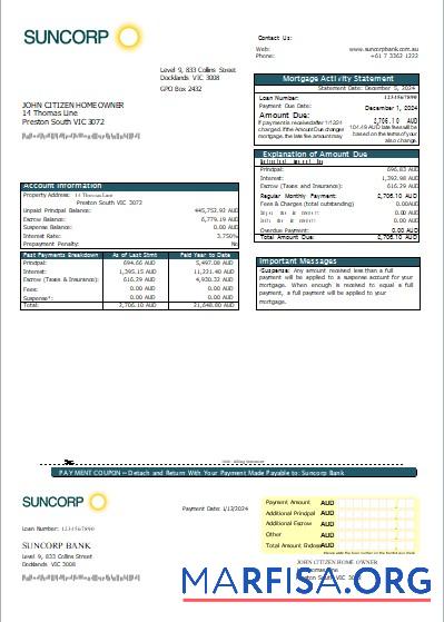 Australien Suncorp Bank Hypothek Kontoauszug scr Design