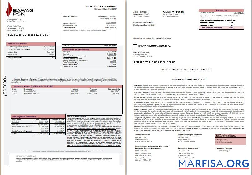 Österreich BAWAG PSK Bank Hypothek Kontoauszug, 3 pages, 1 2 scr Probe