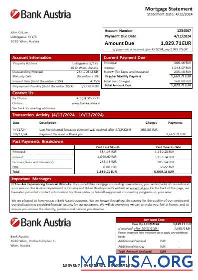 Österreich Bank Österreich Bank Hypothek Kontoauszug scr Vorschau