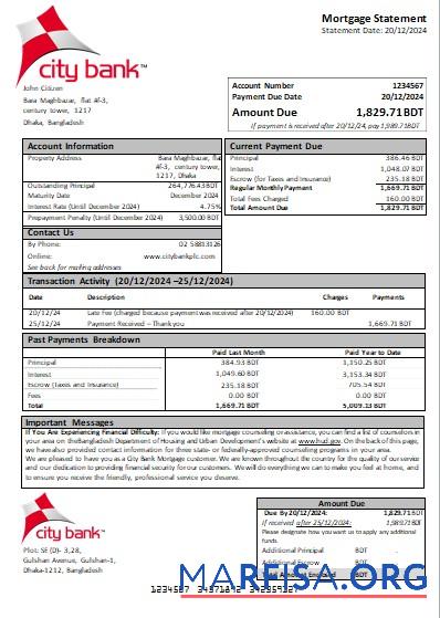 Bangladesch City Bank Bank Hypothek Kontoauszug scr Vorschau