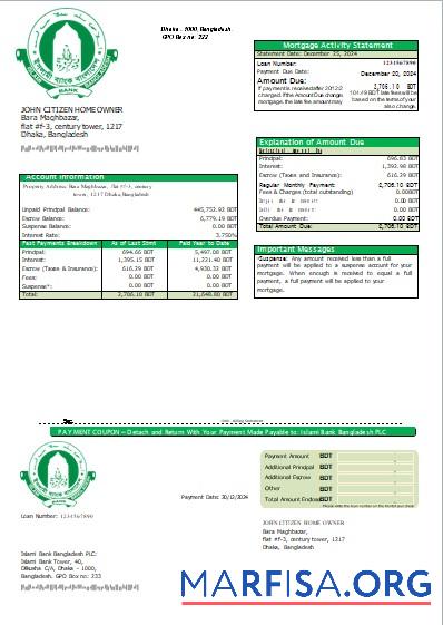 Bangladesch Islami Bank Hypothek Kontoauszug scr Design