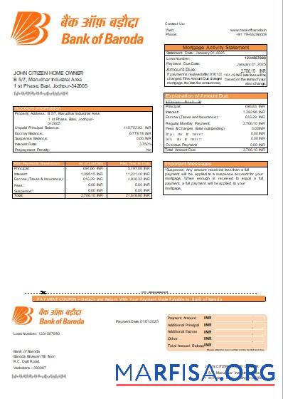 Baroda Bank of Baroda Bank Hypothek Kontoauszug scr Vorschau