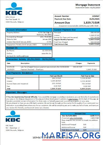 Belgien KBC Bank Hypothek Kontoauszug scr Mockup