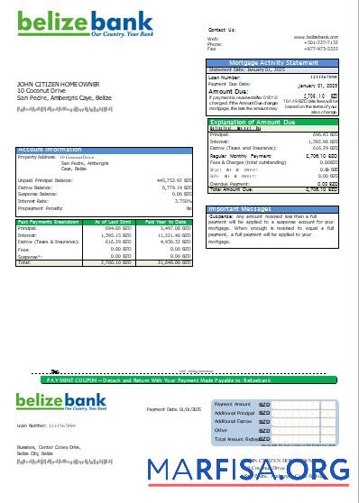 Belize Belizebank Bank Hypothek Kontoauszug scr Probe