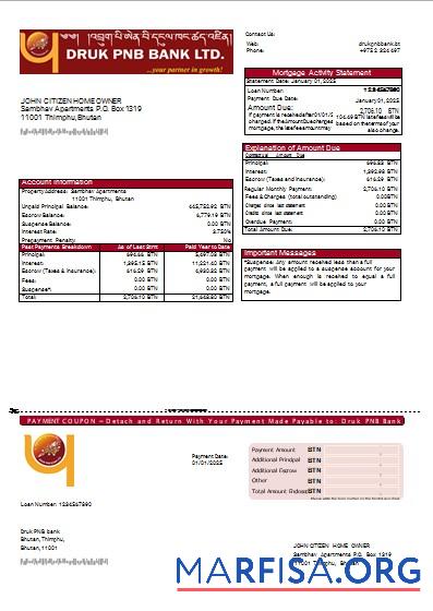 Bhutan Druk PNB Bank Hypothek Kontoauszug scr Vorschau