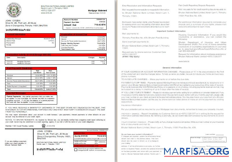 Bhutan National Bank Hypothek Kontoauszug, 2 pages, 1 2 scr Vorschau