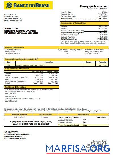 Brasilien Banco do Brasil Bank Hypothek Kontoauszug scr Design