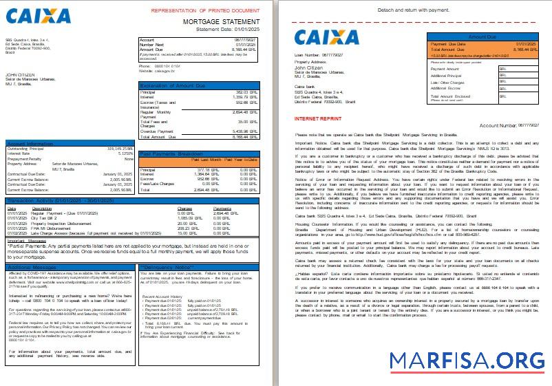 Brasilien Caixa Bank Hypothek Kontoauszug, 3 pages, 1 2 scr Mockup