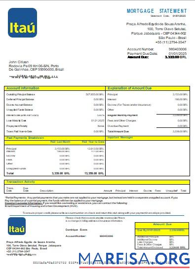 Brasilien Itau Bank Hypothek Kontoauszug scr Vorlage