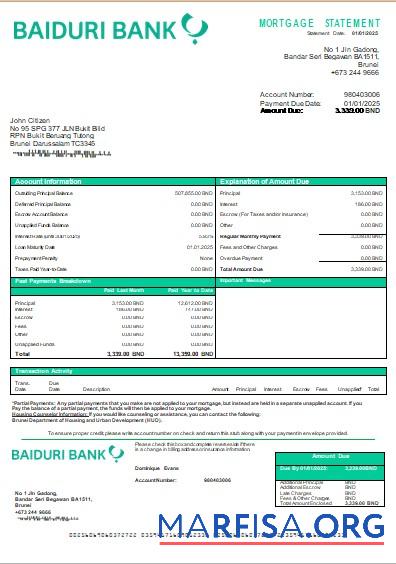 Brunei Baiduri Bank Hypothek Kontoauszug scr Vorschau