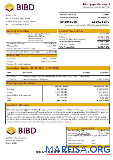 Brunei Bank Islam Brunei Darussalam Bank Hypothek Kontoauszug scr Vorschau