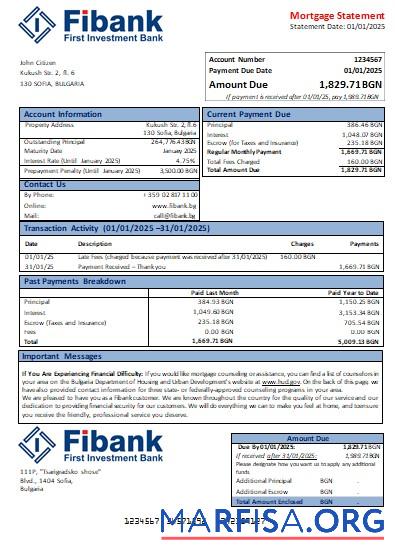 Bulgarien Fibank Bank Hypothek Kontoauszug scr Design
