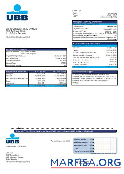 Bulgarien UBB Bank Hypothek Kontoauszug scr Vorlage