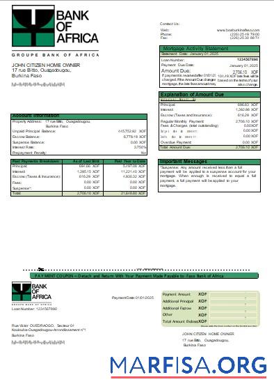 Burkina Faso Bank of Africa Bank Hypothek Kontoauszug scr Vorlage